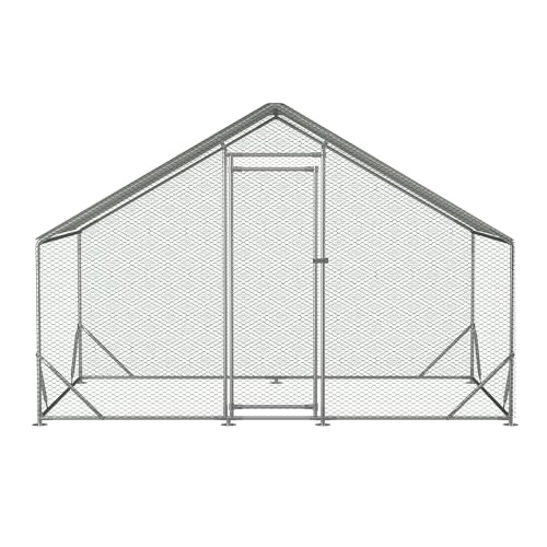 Large Metal Chicken Coop Walk-in Poultry Cage with Water-Resident Cover | Anti-UV water resistant cover, spacious habitat for poultry rabbits and small farm animals - size: 6.5’L×9.8’W×6.5’H