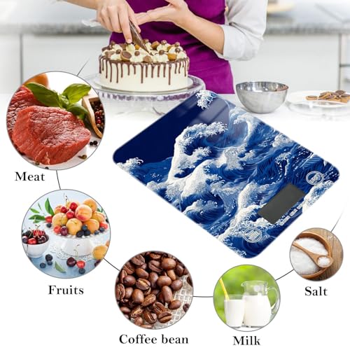 Food Scale Kitchen Scale Food Weight Scales Digital Weight Grams and Ounces Small Electronic Food Scale for Baking Cooking Japanese Deep Blue Sea Waves - color: Japanese Deep Blue Sea Waves