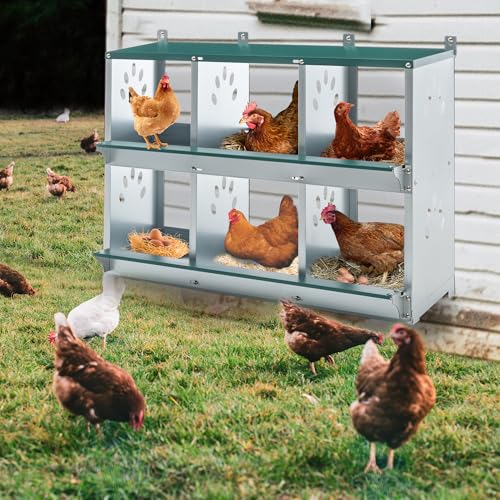 6 Compartment Chicken Nest Box, 6 Room Galvanized Steel Rustproof Metal Nesting Boxes, Chicken Egg Collection Laying Box for Hens - size: 6 Compartment