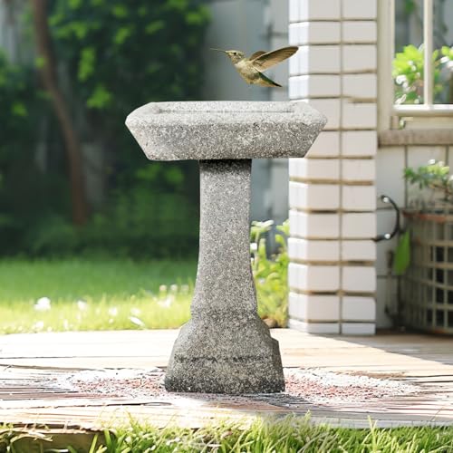 watnature Freestanding Birdbaths Outdoor - 15”Dia.X 22.8”Tall Concrete Standing Garden Bird Bath Feeder Bowl with Pedestal, Modern Outdoor Birdbath for Patio, Yard, Lawn Decor, Bird Bathing&Feeding - color: Gray, size: 22.8in. H