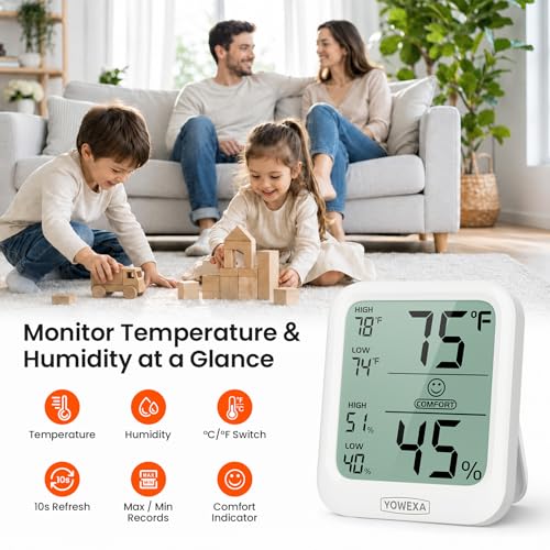 Room Thermometer Indoor, Digital Hygrometer Humidity Meter | Room Thermometer, Humidity Monitor, Easy-to-Read Display, Comfort Indicator, Max/Min Records, 10s Refresh, Tabletop