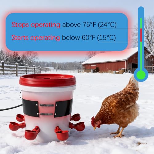 Chicken Water Heater Thermo Bucket Belt Heated Strap for 5 Gallon Barrel, 40W Silicone Rubber Heating Band for Chicken Waterers with 6.5 ft Power Cord