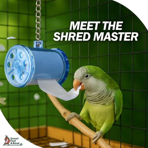Sweet Feet and Beak Shred Master, Small, 2.5" Plastic Bird Shredding Toy | Pull & Shred Paper Roll, Durable Bird-Proof Design, Treat Fillable, Quick Link Hanger, Bird Training Toys for Parrots, Macaws - size: Small