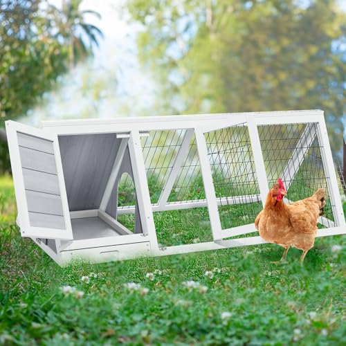 Small Chicken Coop, Wooden Chicken Coop for 2 Chickens Outdoor A-Frame Quail Coop Bunny Hutch with 3 Doors,Pull-Out-Tray&Ventilating Wire Fence for Small Animals(Grey) - color: Gray