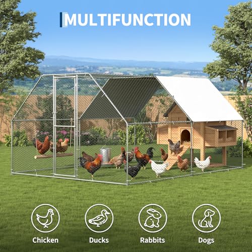 Garvee Large Metal Chicken Coop, Chicken Run for 10/20 Chickens, Outdoor Walk in Poultry Cage with Anti-UV Cover and Waterproof, 13.12 x 9.84 x 6.56 ft