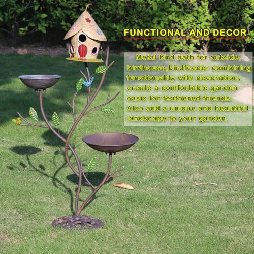 39"H Metal Bird Houses,Birdhouse for Outdoors,Bird Bath for Outside | Metal Bird House Bird Feeder, Cast Iron Pedestal,3-in-1, Garden Yard Lawn Decor
