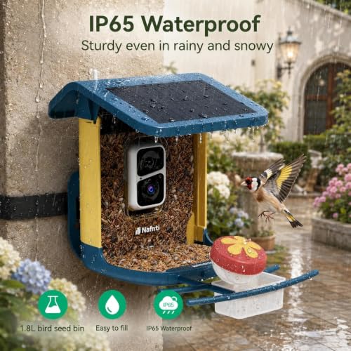 Bird Feeder with Camera Solar Powered, 2K HD Live, AI Bird ID 1.8L | 2.4g WIFI,Bird Instant Alerts, 1.8L Large-Capacity Hopper, Weatherproof Design, Easy Refill, Gift for Bird Lovers Elderly - color: Dark Blue