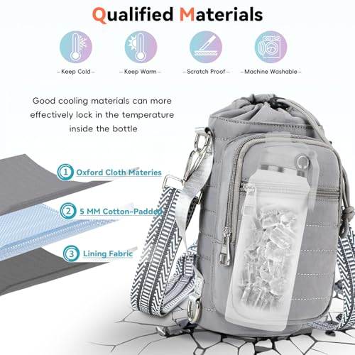 Water Bottle Carrier bag with Strap Phone Pocket for Walking, Hiking, Cycling - color: 9-Grey, size: 32oz-40oz