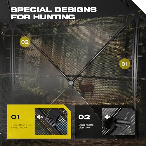 Hunting Blind, See Through Pop Up Ground Blind for Deer Hunting, Portable Camouflage Hunting Tent with Silent Sliding Windows, Durable Hunting Shelter with Carry Bag for Deer Turkey Duck - style: 288 Degre,3-4 Person