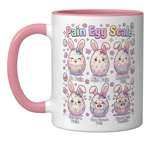 Cute Medical Bunny Egg Easter Nurse Pain Egg Scale Ceramic Mug, Pink/White - color: Pink/White