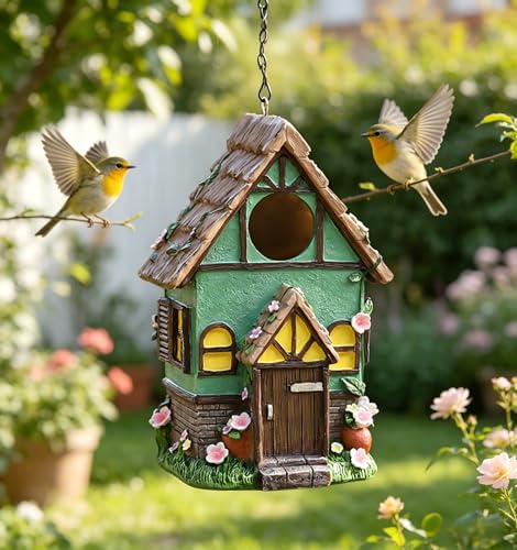 Outdoor Hanging Bird Nests, Hummingbird Houses, Garden Tree Decorations, Resin Ornaments (Green) - style: Green