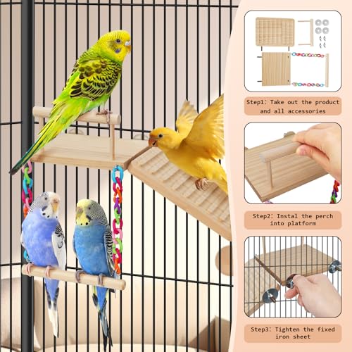 Bird Perches Platform Swing with Climbing Ladder Birds Toys Cage Accessories for Cockatiels, Lovebirds, Pacific Parrotlets,Chinchilla, Hamster Play Gym Exercise Stand