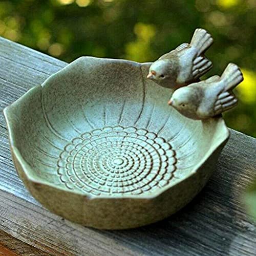 Small Ceramic Birdbath Bowl, 5.9 Inches Wild Bird Feeder Food Holder Container Bird Feeding Tray for Outside Bee Water Bath Outdoor Garden Decor
