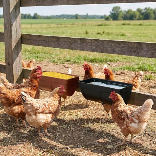 Hanging Chicken Feeder Waterer Heavy Duty BPA-Free Plastic Feed Trough, Fence Mount Livestock Feeding Bucket, Backyard Poultry Farm Supplies for Duck, Turkey, Goat, Sheep, 2 Pack, Blue - color: Blue