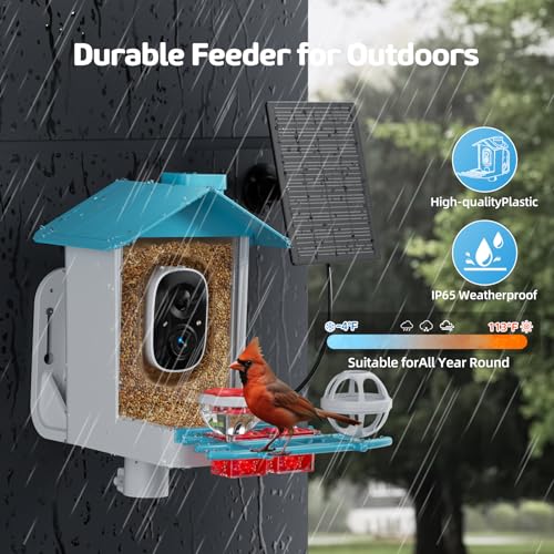 Bird Feeder with Camera 2K HD AI Smart Identify BirdSpecies Solar Panel Outdoors Birdhouse with Cam, Instant Arrival Alerts, Capture BirdVideo, Gifts for Mom Dad - color: Blue