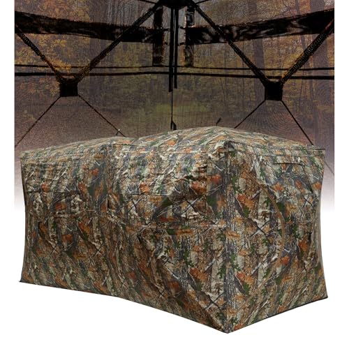 Portable Pop-Up Hunting Blind, 4-6 Person Camouflage Ground Blind with 270° See-Through Windows, Waterproof, Windproof, Silent Design, for Deer & Turkey Hunting
