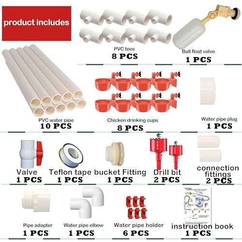Complete Set Automatic Chicken Waterer Cups with PVC Pipe,Chickens Water Cups, Chicken Waters,Poultry Waterer,Chickens Watering System,Poultry Waterer,Durck Watering System,for quails, geese and ducks