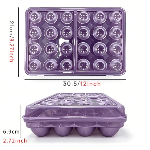 24 Grid Egg Storage Box for Refrigerator Kitchen Camping RV | Stackable BPA-Free Plastic Holder, Large Capacity Organizer With Lid, Portable Countertop Pantry Storage, Purple 1 Pack