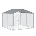 PawHut Outdoor Dog Kennel, Heavy Duty Dog Run Outdoor Fence with Waterproof Cover, Galvanized Chain Link, Secure Lock, 9.8' x 9.8' x 7.7' | Outdoor Fence, Waterproof Cover, Galvanized Chain Link, Secure Lock - size: 118.0"L x 118.0"W x 92.3"H
