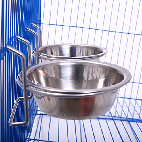 QBLEEV Stainless Steel Birdcage Feeder Bowls for Hamster Cage, 150ml, 5 oz | Stainless steel birdcage bowls feeding perches play stand with clamp, parrot pet animal hamster cage, easy to install - color: 2 Pack