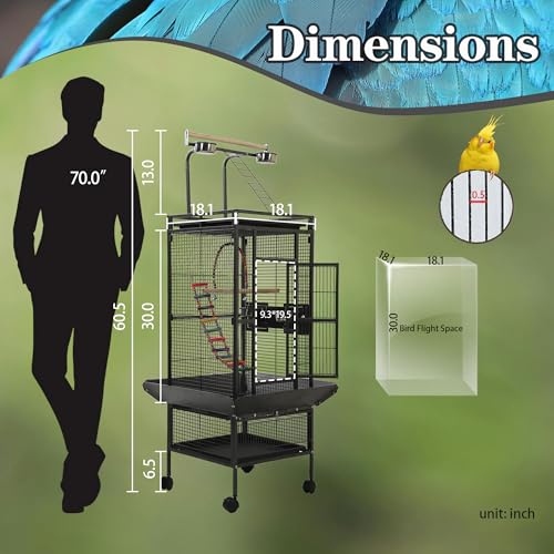 Large Bird Cages for Parrots,Bird Flight Cage for Parakeets,Cockatiel Cage for Birds,Large Parakeet Cage with Stand,Parrot Cages Cover,Seed Catcher,Toys,Feeders,Trays for Conure Canary Lovebird Budgie