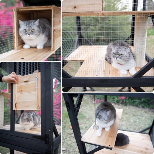Cat Catio Cat House Outdoor Enclosure Window Large Outside Patio, 4 Wheels | Removable Floor, Scratching Post Sisal Ball Waterproof Roof