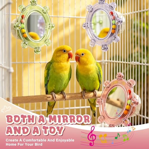 Bird Mirror Toy for Cage, Rotating Interactive Parrot Toy with Bell Sound, Cage Mounted Bird Enrichment Toy for Parakeets, Lovebirds, Cockatiels, Conures, Budgies and Small Birds (Green+Blue) - color: Green+Blue