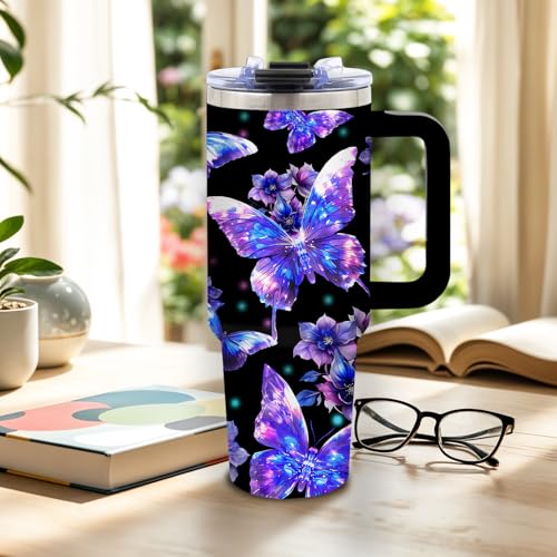 DUUV Purple Butterfly Tumbler 40oz, Insulated Christian Gift for Women | Faith Hope Love Tumbler Leakproof, Spiritual Butterfly Mug, Faith Religious Gifts for Women, Birthday Gift for Friend, 1 Pack - color: Black Crystal Butterfly