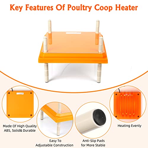 Brooder Heater for Chicks Height Adjustable: Heating Plate with Easy- Cleaning Plate Poultry Coop Warmer 10" x 10" for 15 Chicks - color: Orange-10x10