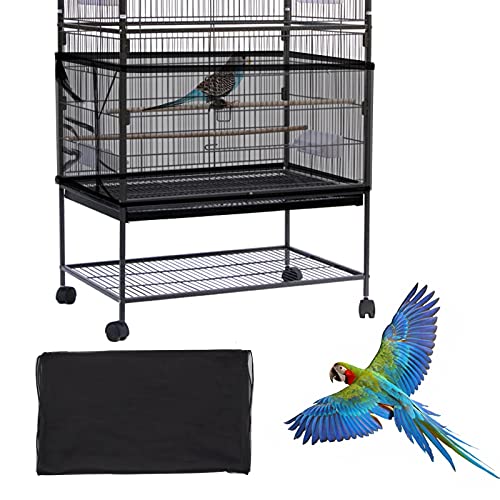 Daoeny Large Bird Cage Cover, Bird Cage Seed Catcher, Adjustable Soft Airy Nylon Mesh Net, Birdcage Cover Skirt Seed Guard for Parrot Parakeet Macaw African Round Square Cages (Black) - color: Black