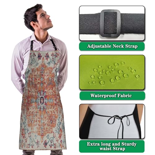 Artist Apron for Women Carpet Boho Style Ethnic Design Fun Aprons for Men for Kitchen Cooking Restaurant BBQ Painting Crafting Gardening 27” (W) x 31” (H), Waterproof Aprons - color: Carpet Boho Style