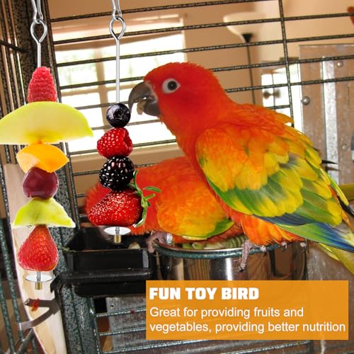 2PCS Bird Cage Food Holder with Hook, Stainless Steel Bird Feeder for Cage, Parrot Fruit Skewers, Bird Foraging Toys for Macaw Parakeet Parrot Budgie (2 Sizes)