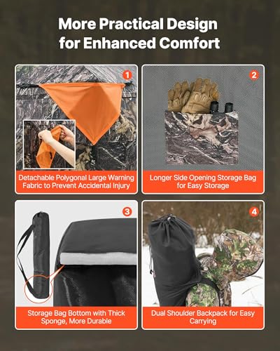 VEVOR Hunting Blind，See Through Ground Blinds with Carrying Bag, 360 Degree Portable Camouflage Tent，Durable Concealed Shelter with Silent Side Door and Window, for Turkey and Deer - size: 4-5 Person（270° See Through) (H-79''）