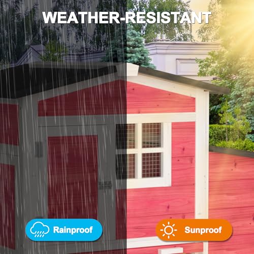 GOJOOASIS Chicken Coop w/Nesting Box Outdoor Wooden Raised Hen House | Small Chicken House for 2 Chickens, Poultry Cage with Removable Tray, Ramp, Backyard Coop with Window, Red - size: F