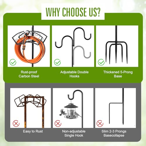 Garden Hose Holder, Upgraded Water Hose Holder, 2-in-1 Heavy Duty Hose Stand, 88Inch Freestanding Hose Hanger, Detachable Garden Hose Storage Rack with Adjustable Shepherds Hooks, Bird Feeder Pole