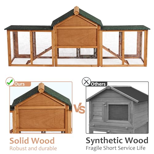 Spacious Wooden Chicken Coop Rabbit Hutch Double Side Runs | Wood, Wooden, Waterproof, Durable, Portable, Removable, Easy Clean, Versatile, Outdoor, Indoor, Garden