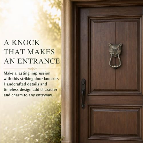 Brass Pharaoh Cat Head Front Door Knocker 8.4" H Oil Rubbed Bronze Finish Loud Entry Door Metal Knockers for Animal Cat Lovers Includes Mounting Hardware Renovators Supply Manufacturing - color: Bronze Cat head