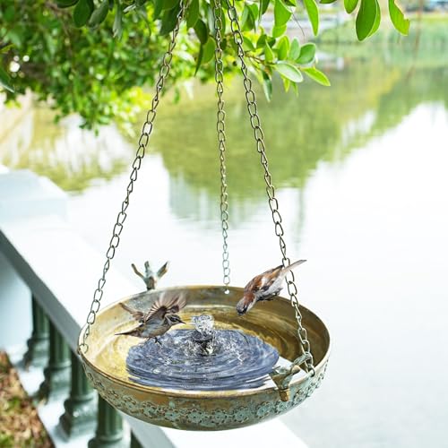 Metal Hanging Bird Bath, Hanging Bird Baths for Outdoors | Birdbath Hanging for Outside Bird Feeder Seed Tray Garden Yard Decor - color: gold-E