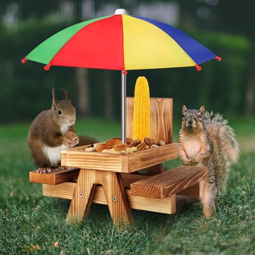 Gnodary Squirrel Feeder with Umbrella, Squirrel Feeders for Outside, Squirrel Picnic Table Feeder - Chipmunk Feeder Hold Corn, Corn Cob, Peanuts (Multiple Color 1) - color: Multi Color 1