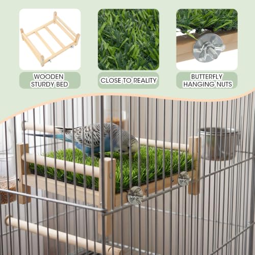 AceOrbit Bird Foraging Bed with Grass Mat 9.06 x 7.87 x 3.94 Inch Parrot Foraging Toy Hammock Bed Wood Frame Easy Install with Hardware Kit for Small Birds Cage Enrichment