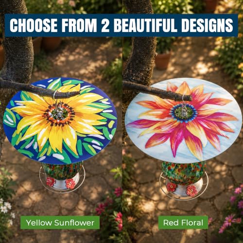 MEKKAPRO Bird Feeder Baffle & Rain Guard, 32cm Weatherproof, Yellow | Sunflower Pattern Shields Feed from Rain, Fits Hummingbird, Tube, Thistle & Hopper Feeders, Rust-Proof Steel Hardware, S-Hook - color: Yellow Flower