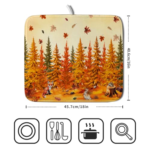 Autumn Drying Matt Kitchen Counter Small Absorbent Coffee Mat Fall Forest Microfiber Drying Mat for Holiday Decor - color: Autumn Forest Yellow, size: 18" x 16"