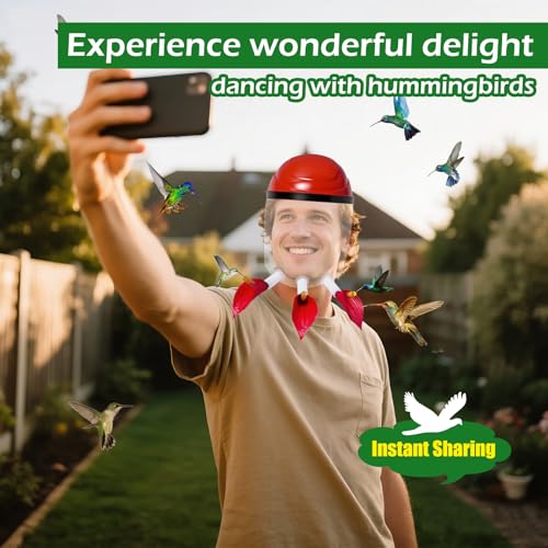 2 Pack Hummingbird Feeder Hat, Wearable Hummingbird Feeder Helmet | 2 Feeder Masks, 3 Upward Flower Ports Each for Close Viewing, Help Reduce Drips, Fog-Resistant Visors, Adjustable Fit - color: Red-2P