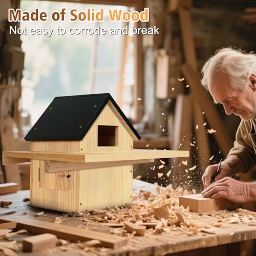 Owl House, Screech Wooden Owl Nesting Box, Weatherproof Design with Bird Stand, Large Opening, Mounted Birdhouse for Garden & Outdoor