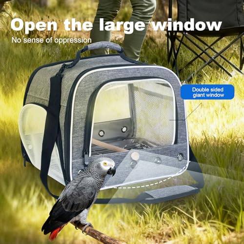 Large Bird Carrier Cage, Portable Travel Carrier Bag with Standing Perches Metal Tray and Grate (Grey, Large Carrier) - color: Grey