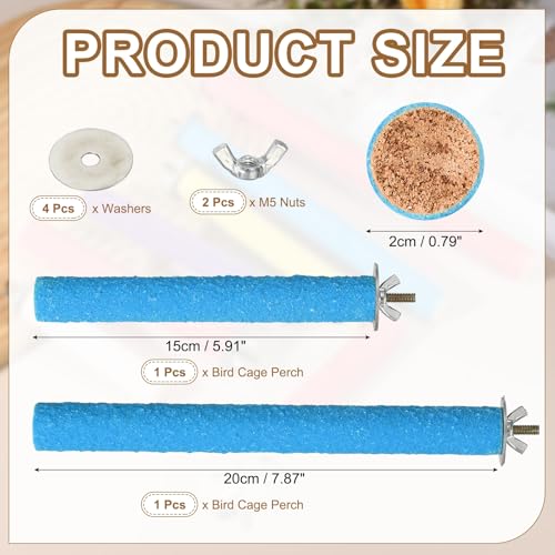 Bird Cage Perch, Colorful Parrot Grinding Claw Sticks, Platform Paw Stand Toy 6/8 Inch, (Wooden, Blue, 2Pcs), Intended for Small Medium Birds/Parrots/Finches/Lovebird - color: Blue, size: 6/8 Inch
