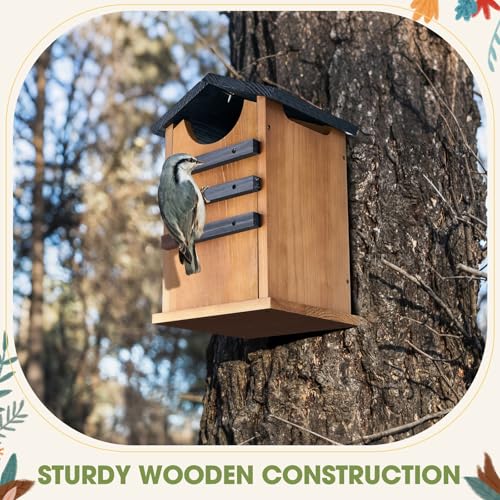Cedar Squirrel House,Barn Owl Nesting Box, Bird House Outside,Duck Nesting Shelter,Rustic Big Squirrel Shelter & Birdhouse Combo,Wooden Heavy Wildlife Box,Carbonized Assemble Needed
