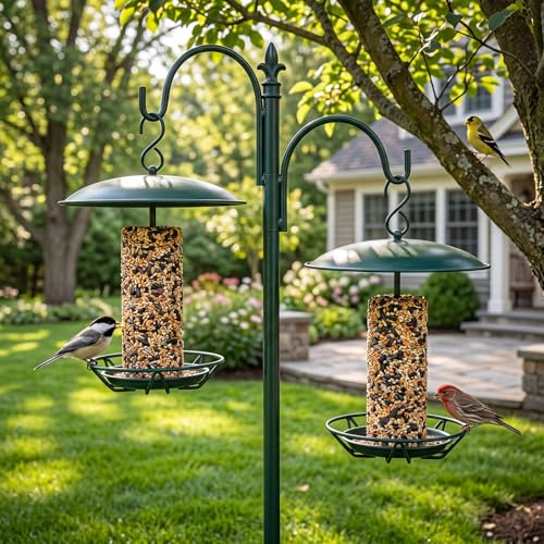 2 Pcs Cylinder Bird Feeder Outdoor Seed Cake Feeder Metal Suet Cake Holder Backyard Wild Bird Feeding Feeders for Outdoors Garden (Dark Green) - color: Dark Green