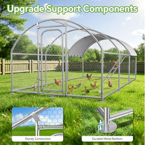 10 x 19.7 x 6.4 FT Metal Chicken Coop, Chicken Run with Cover | Walk-in Metal Chicken Coop, Side Hardware Cloth, Waterproof Cover, Roosting Perch, reinforced frame, Backyard & Farm Use - size: 236.4"L x 116.0"W x 77.3"H