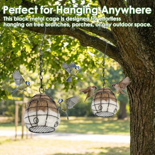 2Pcs Bird Nesting Material Holders with Natural Mixing Cotton Materia for Wild Birds Nesting Station, Refillable Hummingbird Nesting Material Cage Holder for Bird Lover Hummingbird House Material